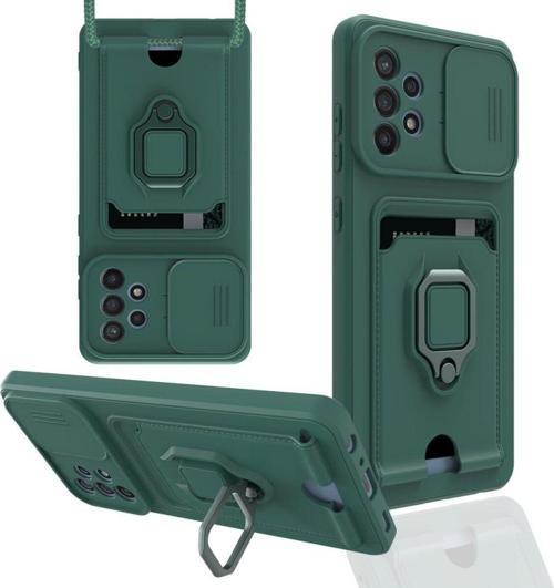 Anka Cep Samsung Galaxy A72 Kılıf Zuma Kartvizitli Yüzüklü Boyun Askılı Silikon Kapak + Ekran Koruma