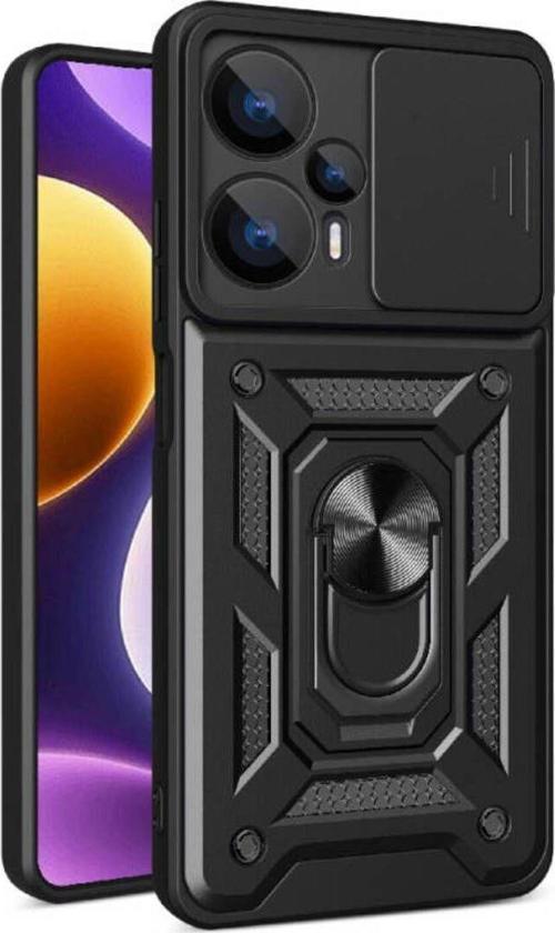 Xiaomi Poco F5 Kılıf Magnetik Standlı Kamera Korumalı Sürgülü Vega Kapak + Ekran Koruma