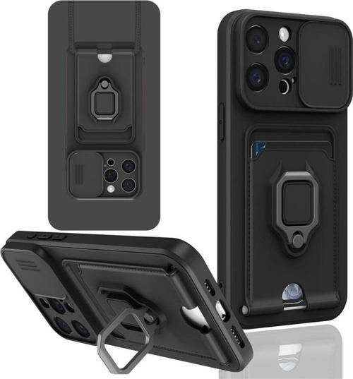 Anka Cep Apple İphone 15 Pro Kılıf Zuma Kartvizitli Yüzüklü Boyun Askılı Silikon Kapak + Ekran Koruma