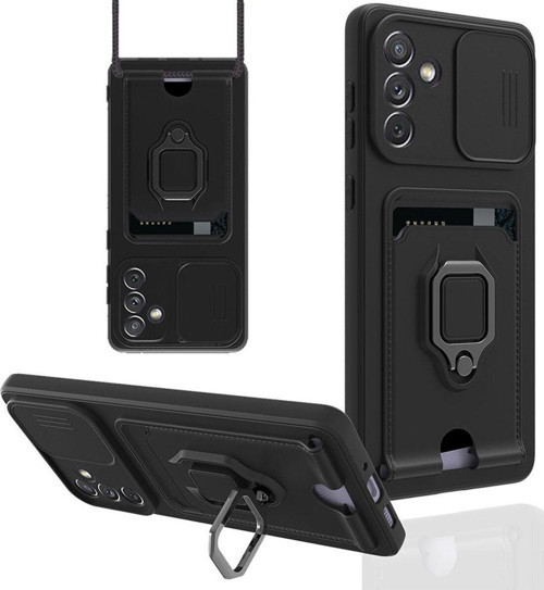 Anka Cep Samsung Galaxy A04S Kılıf Zuma Kartvizitli Yüzüklü Boyun Askılı Silikon Kapak + Ekran Koruma