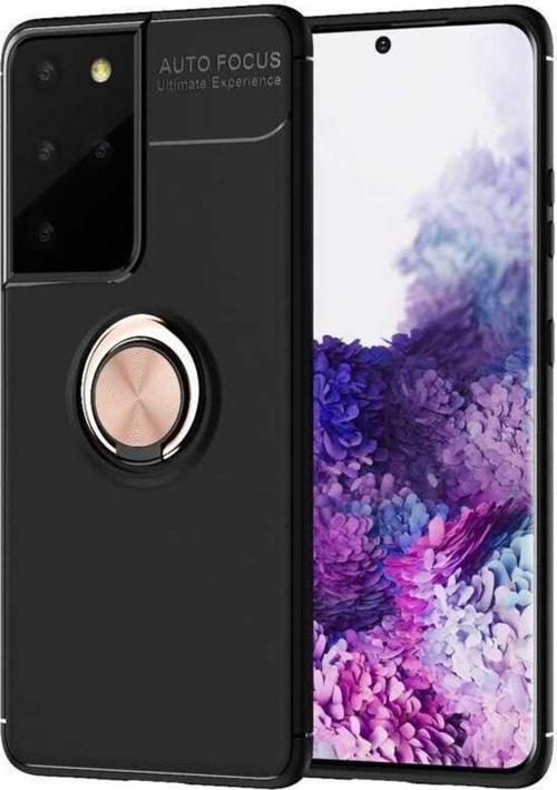 Anka Cep Samsung Galaxy S21 Ultra Kılıf Ravel Yüzüklü Standlı Silikon Kapak+ Ekran Koruma + Kablo Koruma