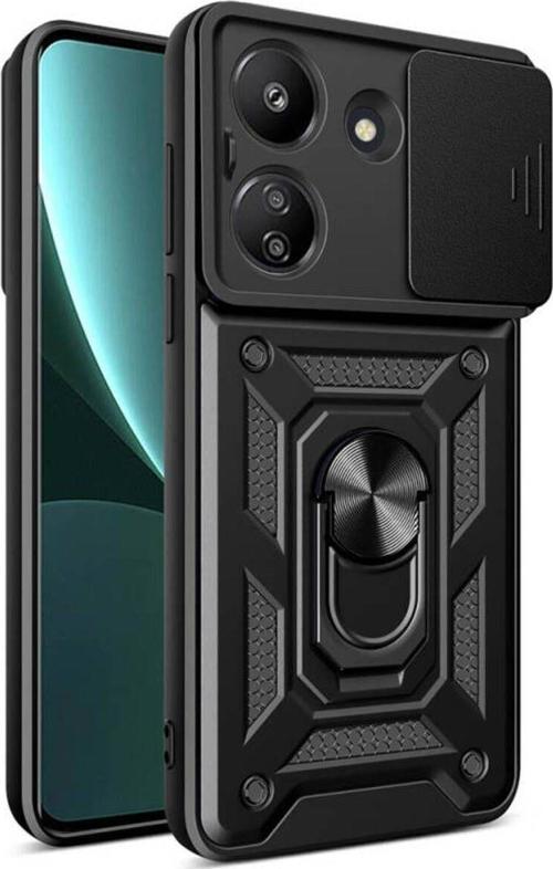 Xiaomi Poco C65 Kılıf Magnetik Standlı Kamera Korumalı Sürgülü Vega Kapak + Ekran Koruma