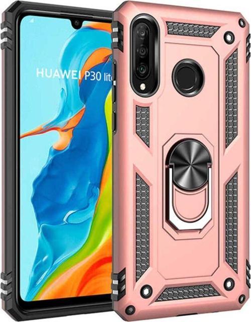 Huawei P30 Lite Kılıf Vega Yüzüklü Standlı Tank Zırh Kapak + Ekran Koruma