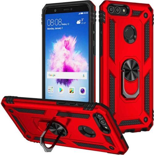 Huawei P Smart Kılıf Vega Yüzüklü Standlı Tank Zırh Kapak + Ekran Koruma