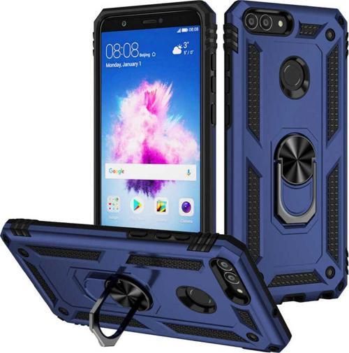 Huawei P Smart Kılıf Vega Yüzüklü Standlı Tank Zırh Kapak + Ekran Koruma