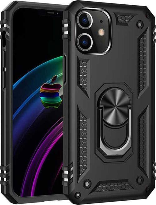 Apple İphone 12 Mini Kılıf Vega Yüzüklü Standlı Tank Zırh Kapak + Ekran Koruma