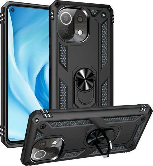 Xiaomi Mi 11 Lite Kılıf Vega Yüzüklü Standlı Tank Zırh Kapak + Ekran Koruma