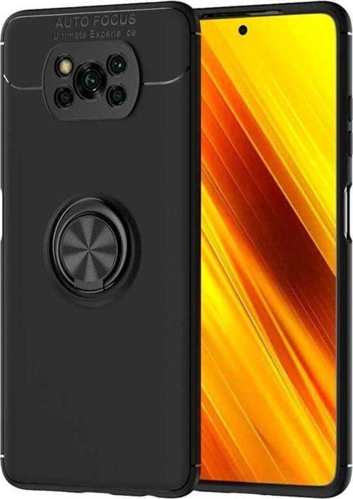 Xiaomi Poco X3 Kılıf Ravel Yüzüklü Standlı Silikon Kapak + Kablo Koruma + Ekran Koruma