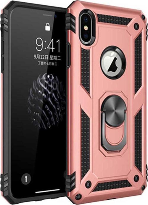 Apple İphone Xs Max Kılıf Vega Yüzüklü Standlı Tank Zırh Kapak + Ekran Koruma
