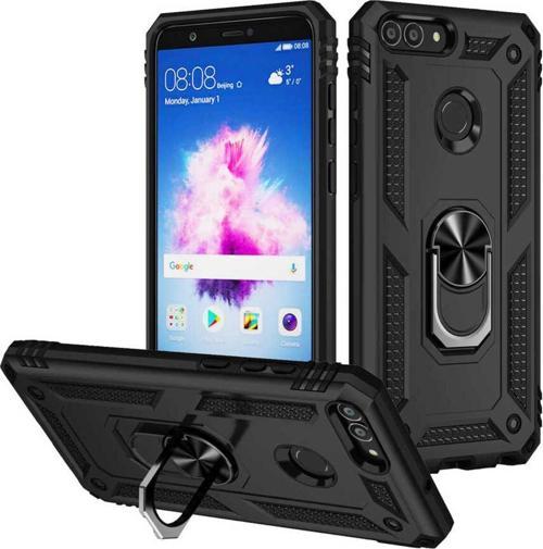 Huawei P Smart Kılıf Vega Yüzüklü Standlı Tank Zırh Kapak + Ekran Koruma