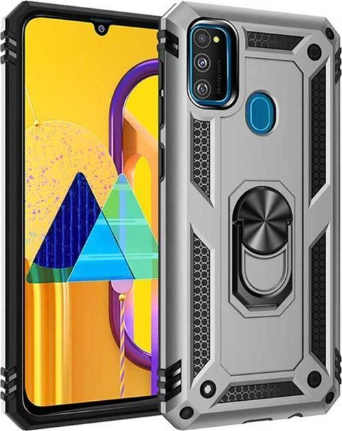 Samsung Galaxy M21 Kılıf Vega Yüzüklü Standlı Tank Zırh Kapak + Ekran Koruma