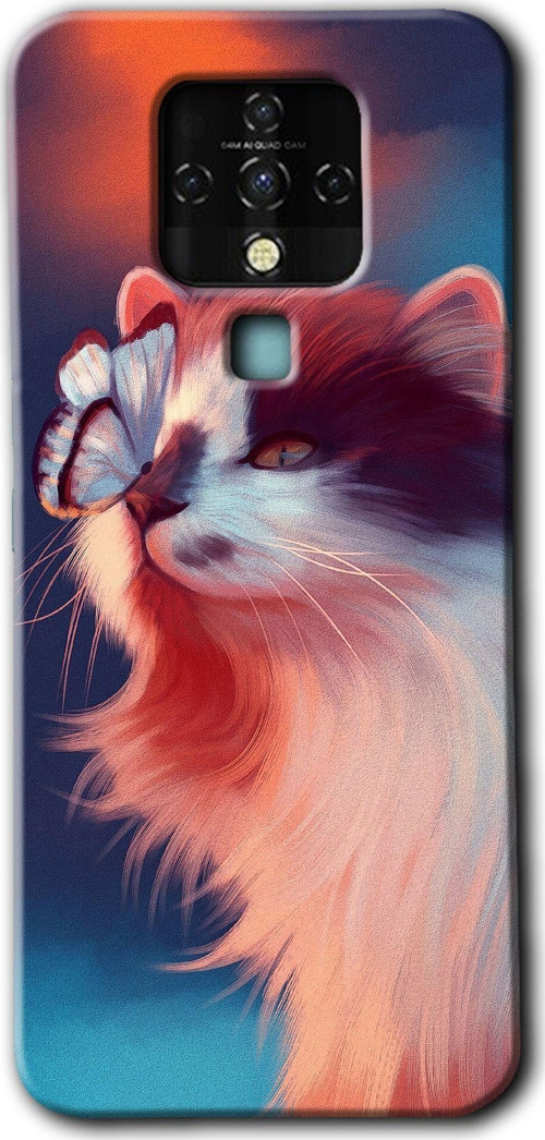 Tecno Camon 16 Kılıf Hd Desen Baskılı Arka Kapak - Cat Butterfly