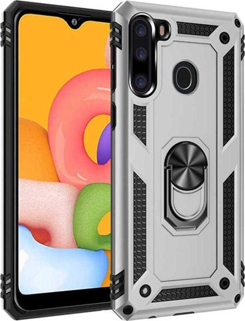 Samsung Galaxy A21 Kılıf Vega Yüzüklü Standlı Tank Zırh Kapak + Ekran Koruma