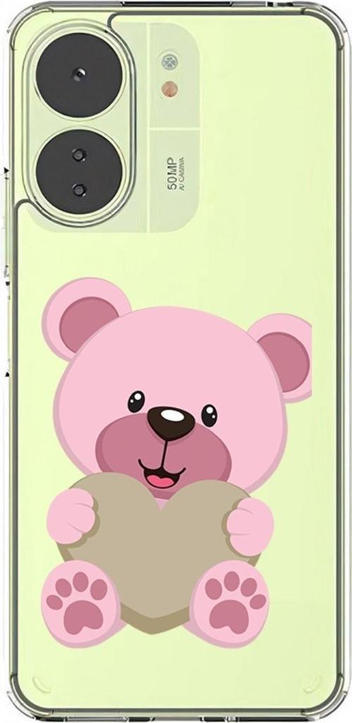 Xiaomi Redmi 13C Uyumlu Pembe Ayıcık  Desenli Silikon Kılıf