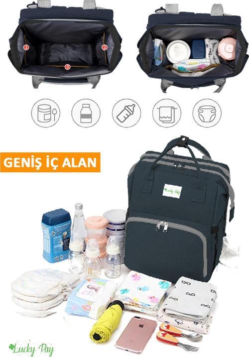 Yataklı Fonksiyonel Sıvı Geçirmez Puset Askılı Bebek Bakım Çantası