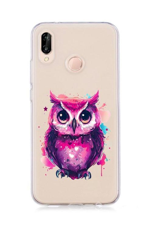 Huawei P20 Lite Uyumlu Neon Baykuş  Desenli Silikon Kılıf