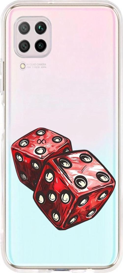 Zeynoiletişim Huawei P40 Lite Uyumlu Kırmızı Şans Zarları  Desenli Silikon Kılıf