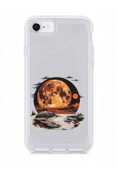 Zeynoiletişim Apple İphone 7 Uyumlu Turuncu Ay  Desenli Silikon Kılıf