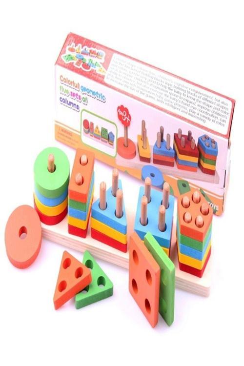Renkli Geometrik Beş Sütun Seti - Eğitici Oyuncaklar
