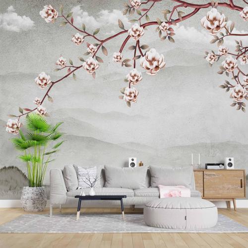 Soft Ağaç ve Çiçek Desenli Duvar Kağıdı Baskı