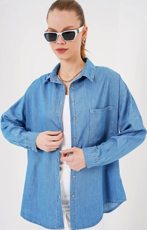 Oversize Kot Gömlek 20280 - Mavi