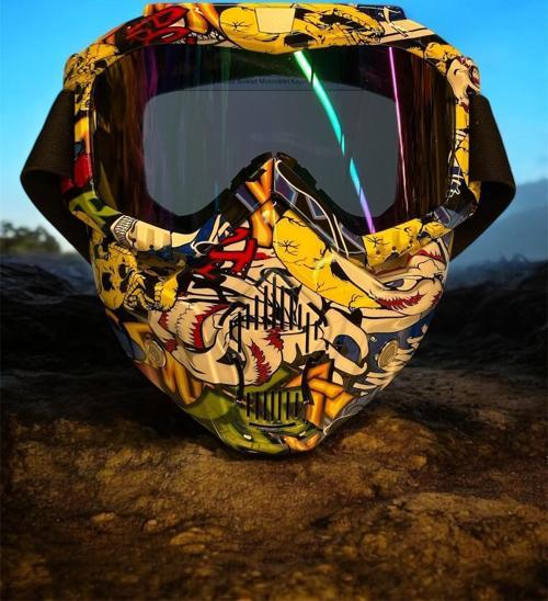 Tex 710 Jet Maske Bisiklet Motosiklet Kayak Çok Amaçlı Maske Mor Cam Aynalı Gözlük Joker Desenli