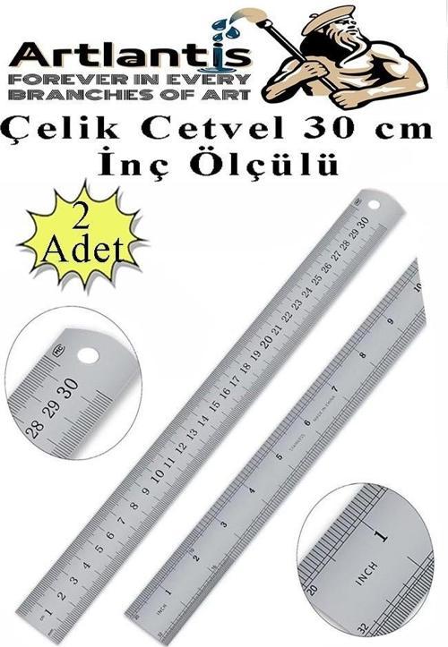 Çelik Cetvel 30 cm İnç Ölçülü 2 Adet Paslanmaz Çelik Metal Çetvel 30 Santimetre Düz Kenar Kolay Çizimler İçin