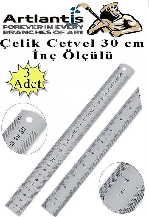 Çelik Cetvel 30 cm İnç Ölçülü 3 Adet Paslanmaz Çelik Metal Çetvel 30 Santimetre Düz Kenar Kolay Çizimler İçin