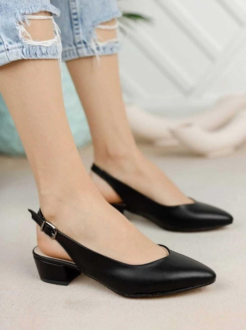 Kadın Ayakkabı Siyah Kısa Topuklu Arkası Açık Günlük Ayakkabı 43