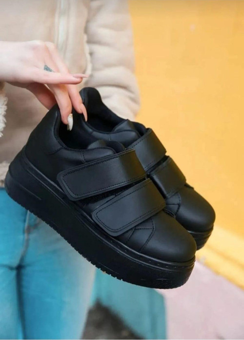 Kadın Siyah Spor Ayakkabı Sneaker Günlük Yürüyüş Çırtlı Kalın Yüksek Taban Ayakkabı 37