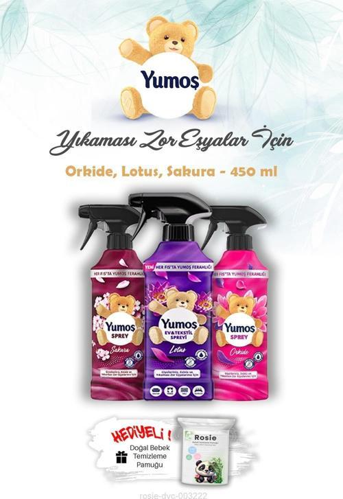 Orkide, Lotus ve Sakura 450 ml Yıkaması Zor Eşya Spreyi Yumoş ROSIE Hediye