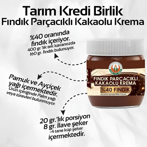 Fındık Parçacıklı Kakaolu Krema %40 Fındık 400 Gr