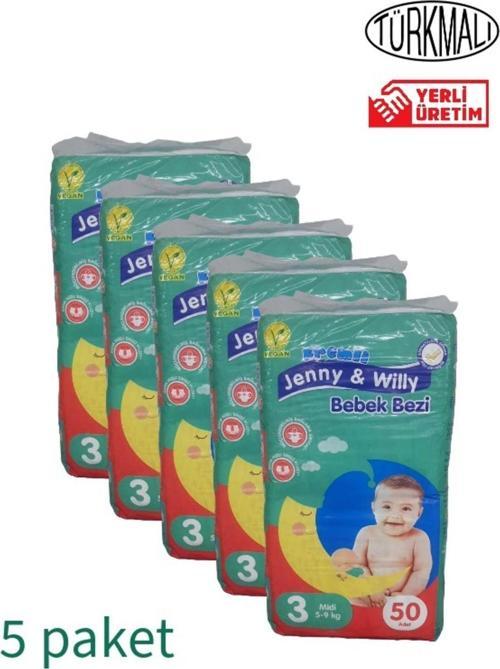 Bebek Bezi Midi (3 Numara ) 5 -9 Kg 5 Li Paket 250 Adet