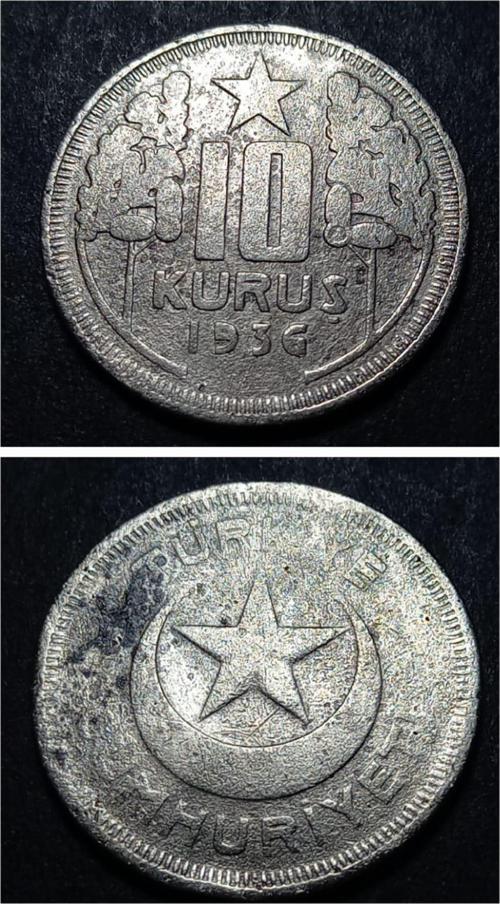 3996368168ec9065fe 10Kuruş 1936 (RR) Temiz/ÇT eski madeni para