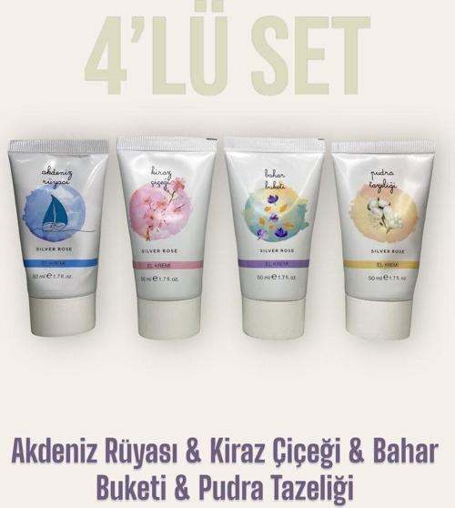 4'Lü El Kremi Seti Shea Özlü Pudra Tazeliği & Bahar Buketi & Kiraz Çiçeği & Akdeniz Rüyası
