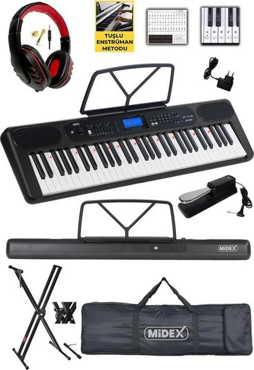 PS-5200BK-HSS Pro Org 61 LED Işıklı Tuş Hassasiyetli Bluetooth Midi Kulaklık Stand Sustain
