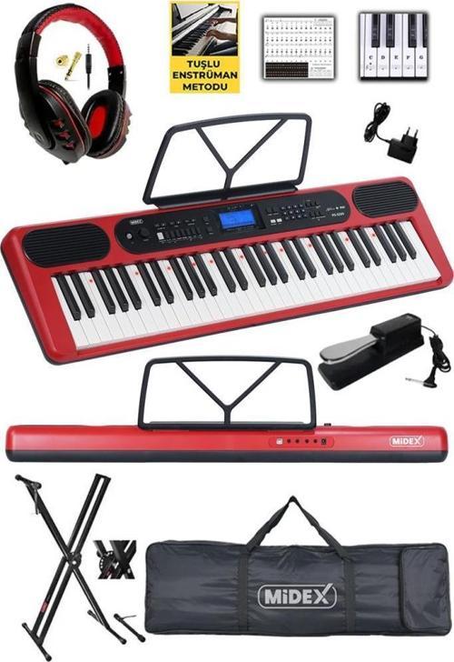 PS-5200RD-HSS Pro Org 61 LED Işıklı Tuş Hassasiyetli Bluetooth Midi Kulaklık Stand Sustain