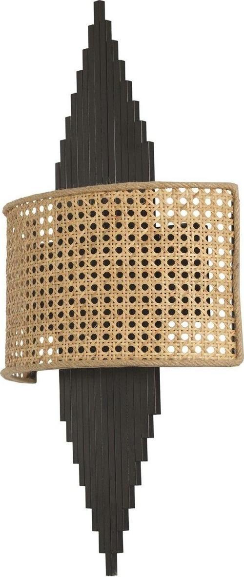 Aslı Siyah Oval Rattan Abajurlu Aplik