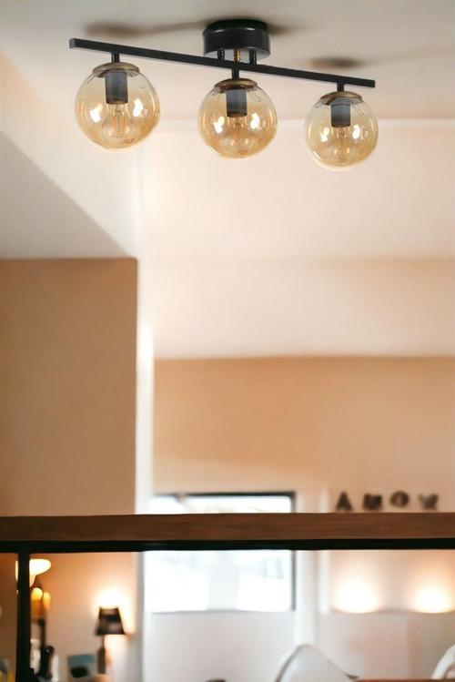 Yeni Can 3 Lü Siyah Bal Camlı Avize