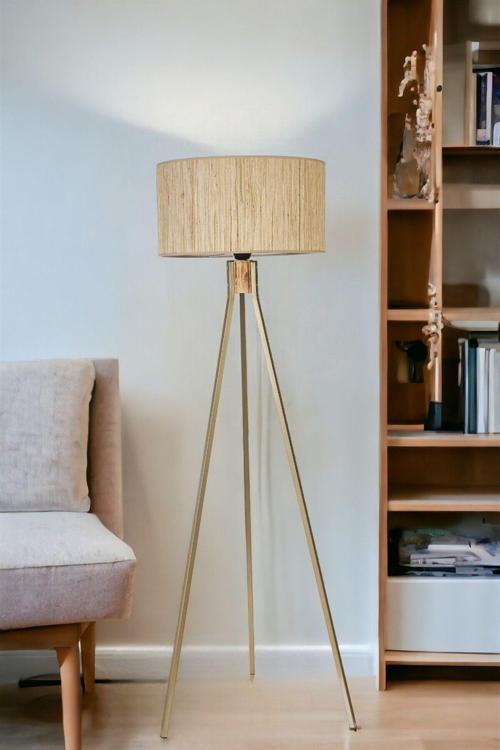 Fısco Tripod Eskitme Lambader Silindir Bambu 010 Abajurlu