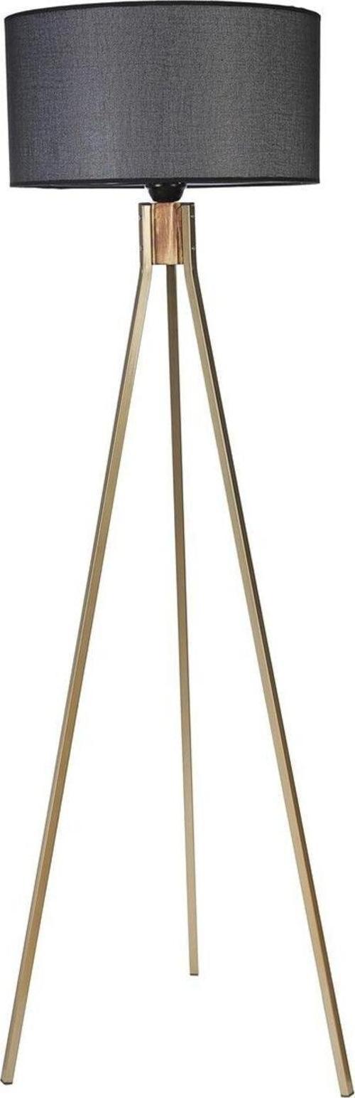 Fısco Tripod Eskitme Lambader Silindir Hasır Siyah Abajurlu