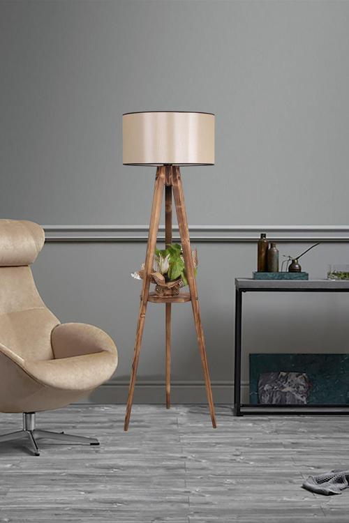 Sehbalı Tripod Yanık Lambader Silindir 15-3 Abajurlu