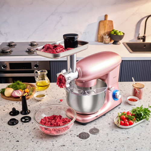 Multichef Kıyma Çekme /Sucuk-Sosis/İçli Köfte Aparatlı Hamur Yoğurma Makinesi Rosegold 1900W 5,5L