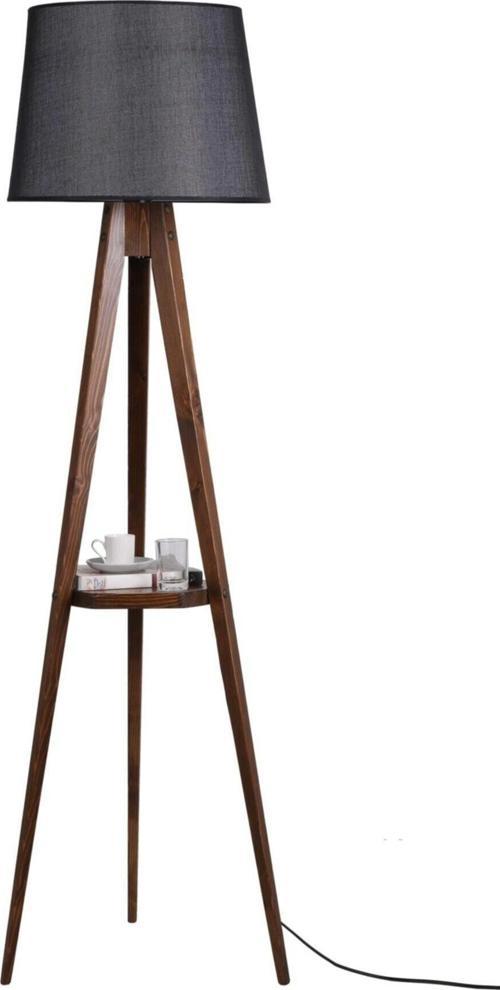 Sehbalı Tripod Ceviz Lambader Pramit Hasır Siyah Abajurlu