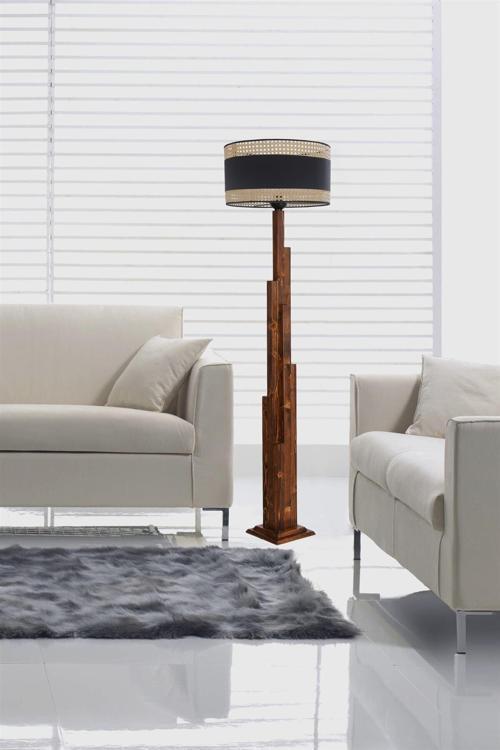 Kule Ceviz Lambader Silindir 03 Rattan Abajurlu