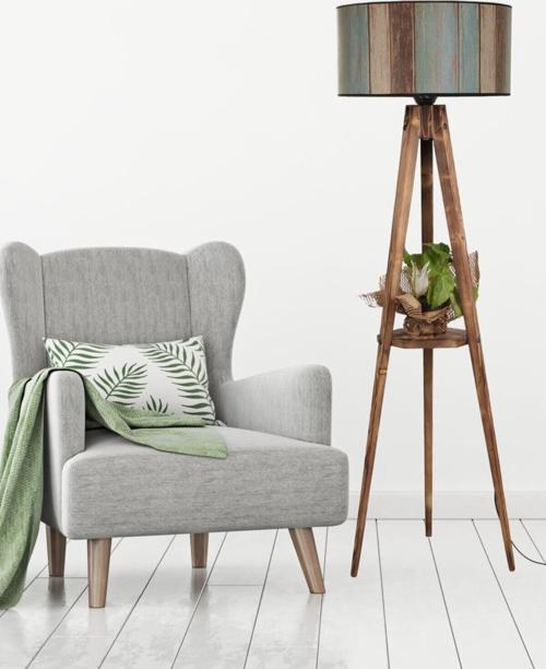 Sehbalı Tripod Lambader Yanık Silindir Renkli Abajurlu