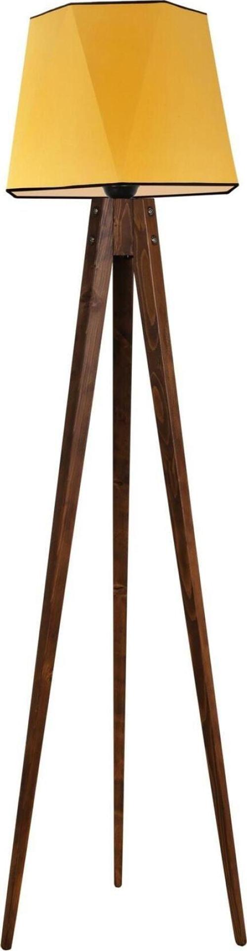 Tripod Lambader Ceviz Altıgen Hardal Abajurlu