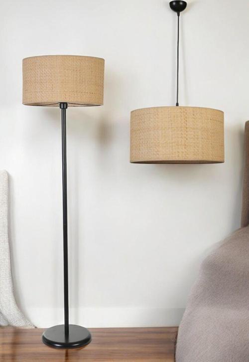 Hasır Rattan Avize Lambader 2 Li Set