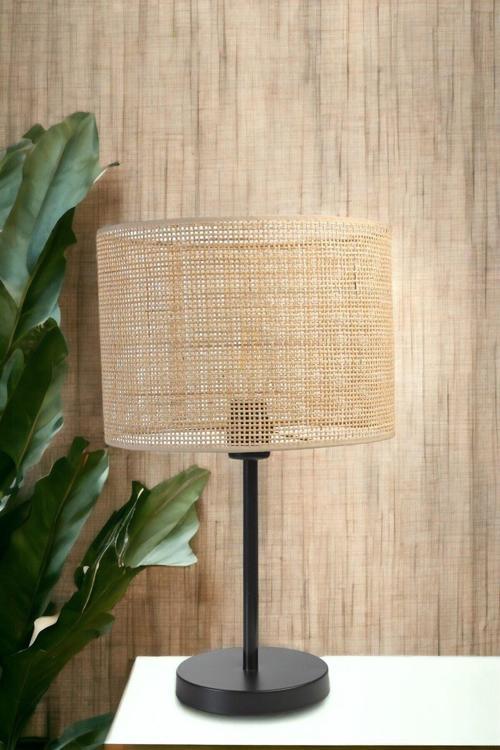 Örgülü Rattan Abajurlu Masa Lambası Siyah