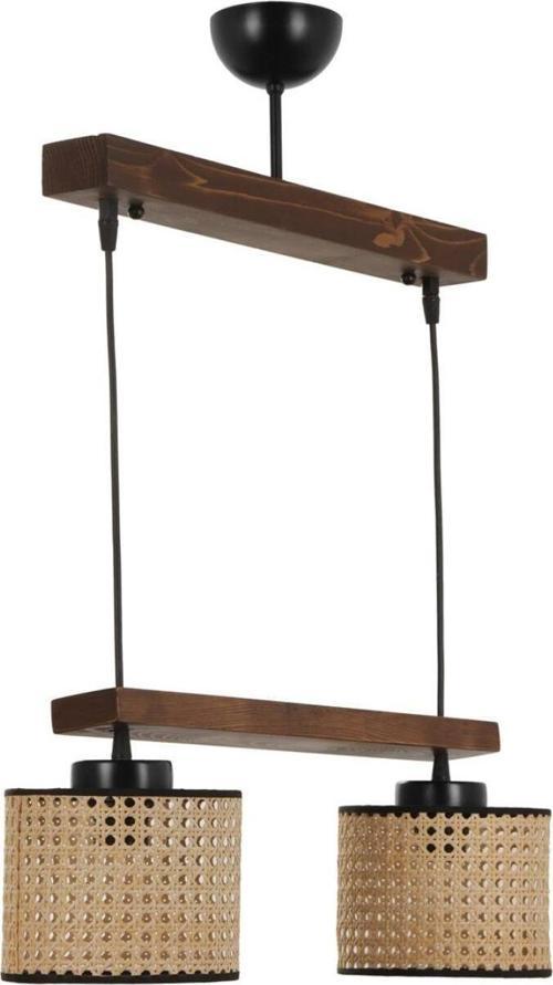 David 2 Li Sıralı Ceviz Rattan Abajurlu Sarkıt